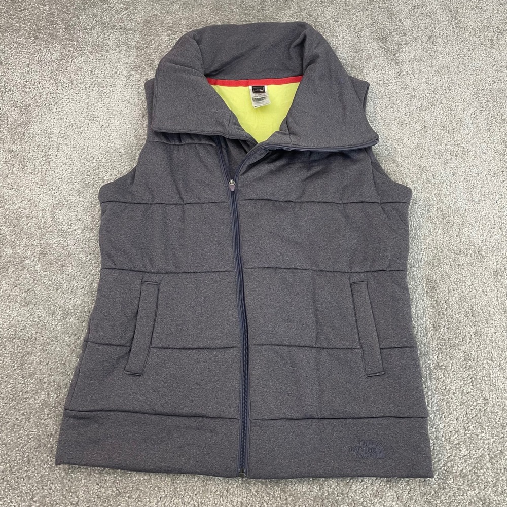 North Face Vest Womens Medium Gray Asymmetrical Zip Puffer Funnel Neck Winter